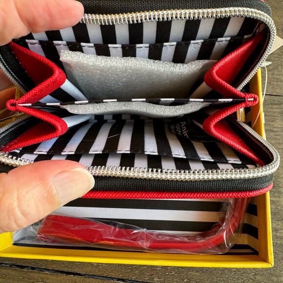 Marc Tetro Red Frenchie NWT Box and in Polly Wristlet Wallet Striped Interior - Picture 6 of 9